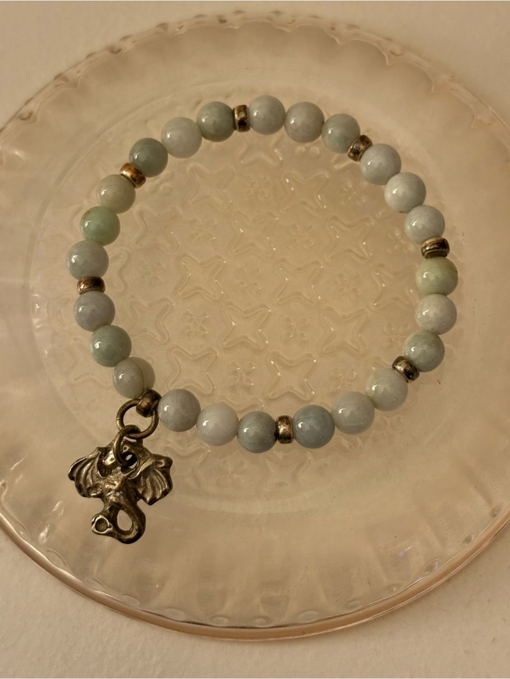 Jade Beaded Elephant Charm Stretch Bracelet